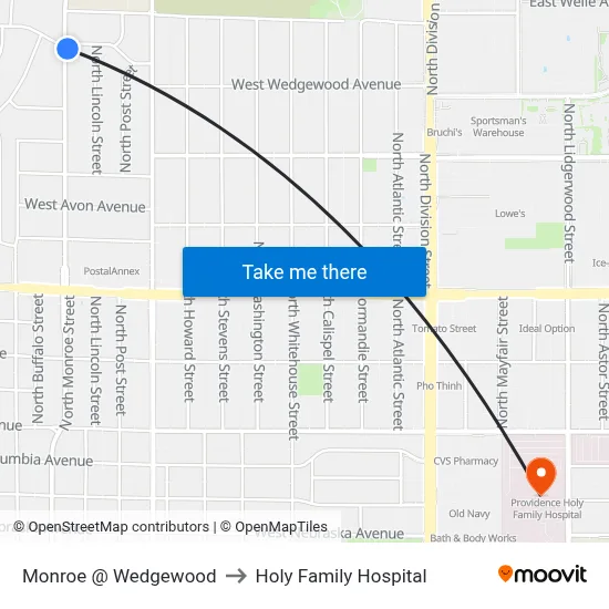 Monroe @ Wedgewood to Holy Family Hospital map