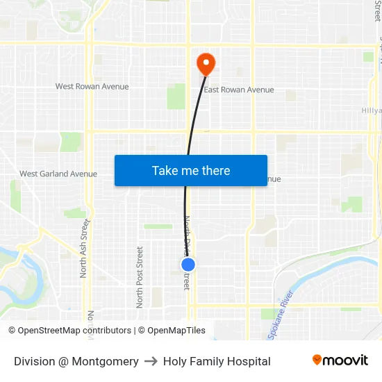 Division @ Montgomery to Holy Family Hospital map