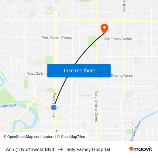 Ash @ Northwest Blvd. to Holy Family Hospital map