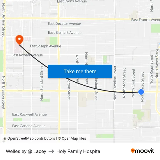 Wellesley @ Lacey to Holy Family Hospital map