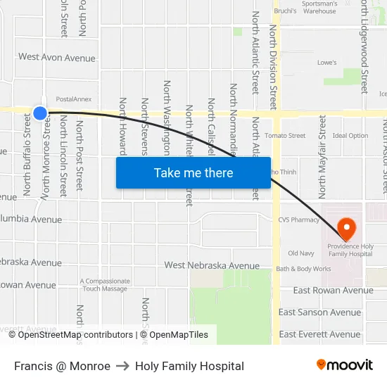 Francis @ Monroe to Holy Family Hospital map