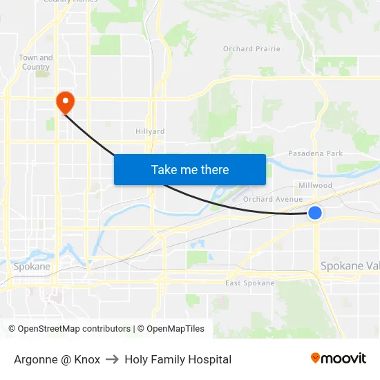 Argonne @ Knox to Holy Family Hospital map