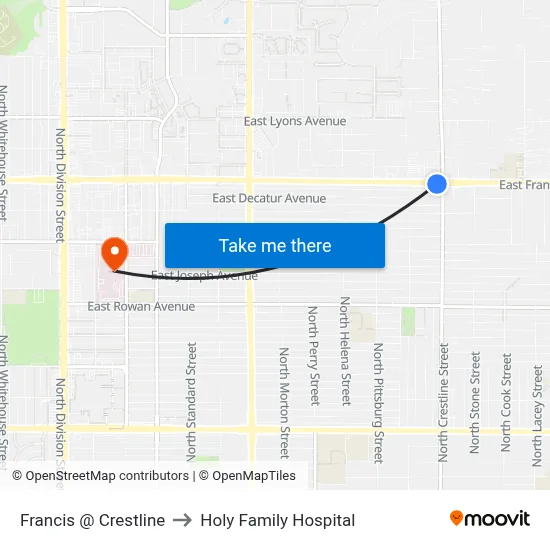 Francis @ Crestline to Holy Family Hospital map