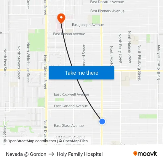Nevada @ Gordon to Holy Family Hospital map