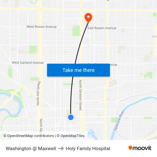 Washington @ Maxwell to Holy Family Hospital map