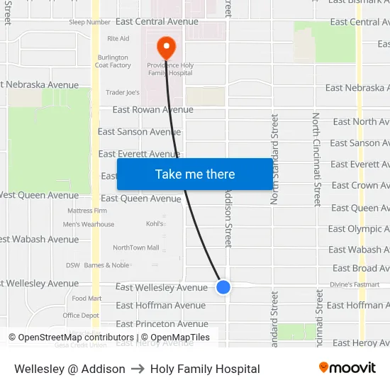 Wellesley @ Addison to Holy Family Hospital map