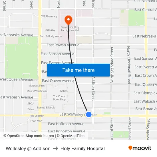 Wellesley @ Addison to Holy Family Hospital map