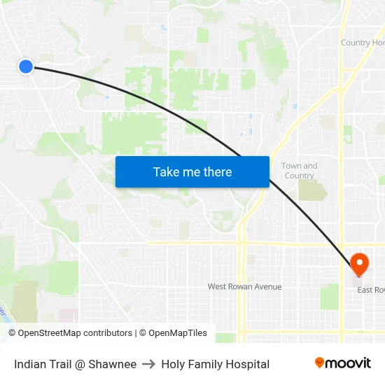 Indian Trail @ Shawnee to Holy Family Hospital map