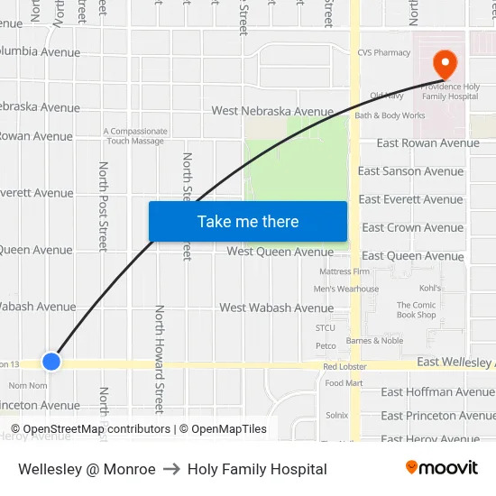 Wellesley @ Monroe to Holy Family Hospital map