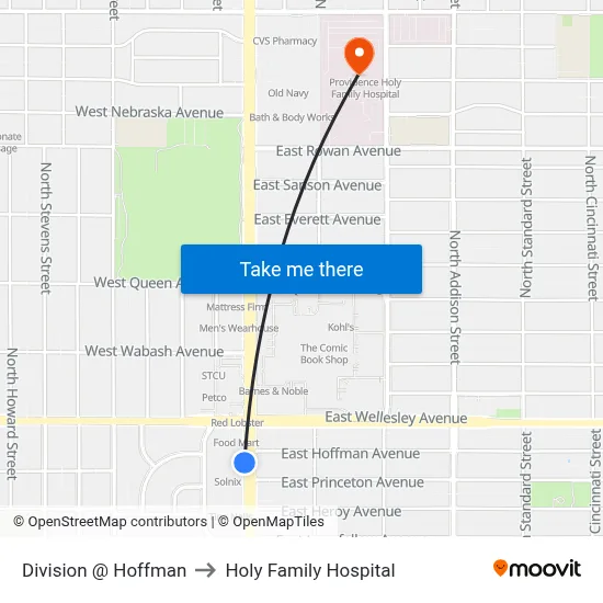 Division @ Hoffman to Holy Family Hospital map