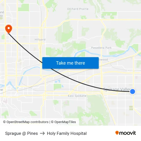 Sprague @ Pines to Holy Family Hospital map