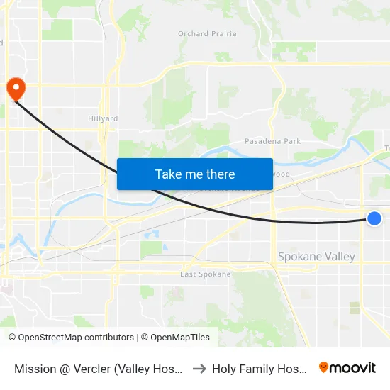 Mission @ Vercler (Valley Hospital) to Holy Family Hospital map