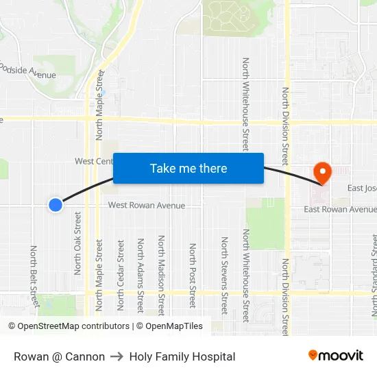 Rowan @ Cannon to Holy Family Hospital map