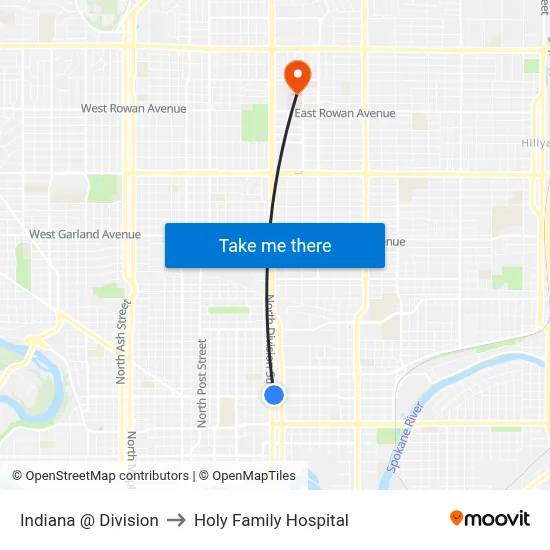 Indiana @ Division to Holy Family Hospital map