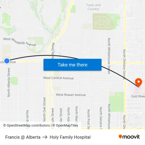 Francis @ Alberta to Holy Family Hospital map