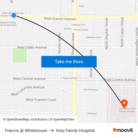 Francis @ Whitehouse to Holy Family Hospital map