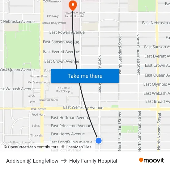 Addison @ Longfellow to Holy Family Hospital map