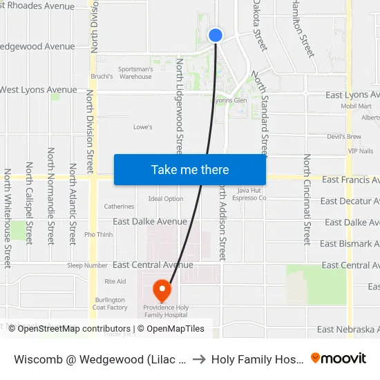 Wiscomb @ Wedgewood (Lilac Plaza) to Holy Family Hospital map
