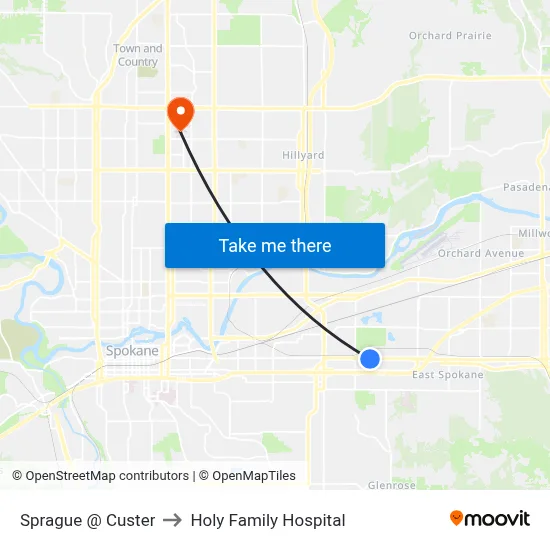 Sprague @ Custer to Holy Family Hospital map