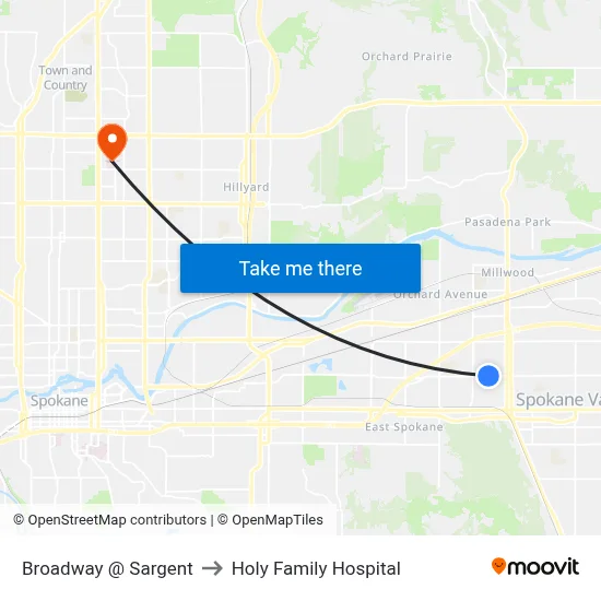 Broadway @ Sargent to Holy Family Hospital map