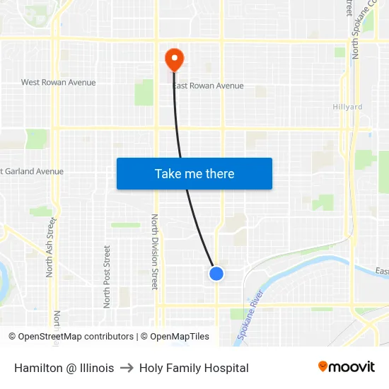 Hamilton @ Illinois to Holy Family Hospital map