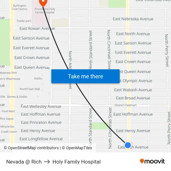 Nevada @ Rich to Holy Family Hospital map