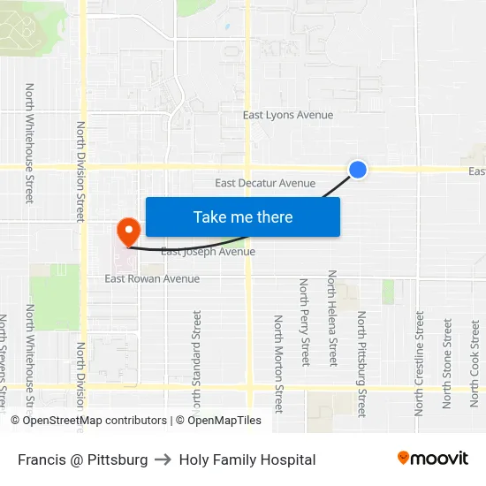 Francis @ Pittsburg to Holy Family Hospital map