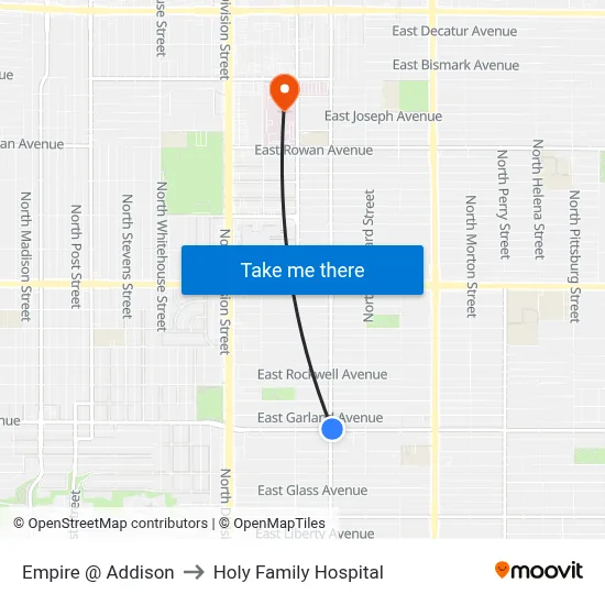 Empire @ Addison to Holy Family Hospital map
