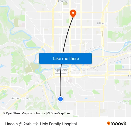 Lincoln @ 26th to Holy Family Hospital map