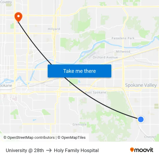 University @ 28th to Holy Family Hospital map