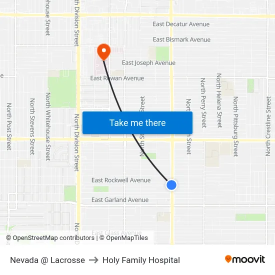 Nevada @ Lacrosse to Holy Family Hospital map