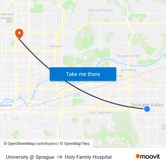 University @ Sprague to Holy Family Hospital map