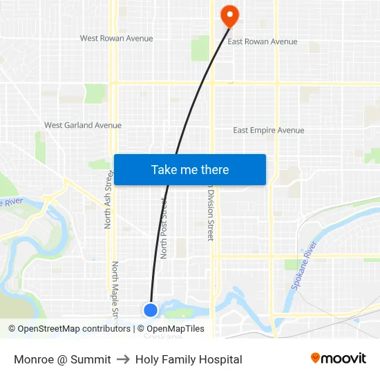 Monroe @ Summit to Holy Family Hospital map
