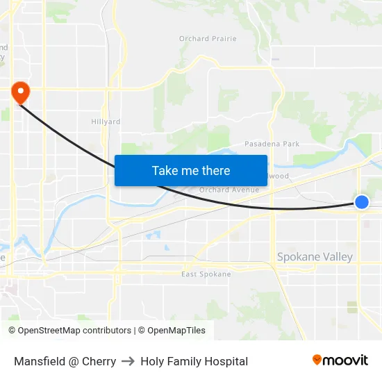Mansfield @ Cherry to Holy Family Hospital map