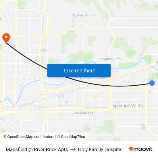 Mansfield @ River Rock Apts to Holy Family Hospital map