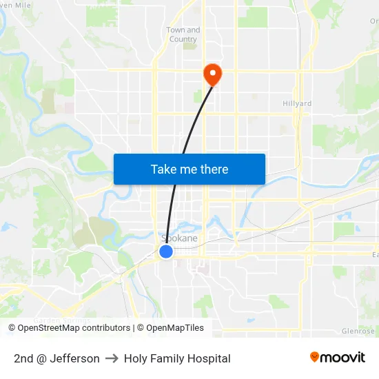 2nd @ Jefferson to Holy Family Hospital map