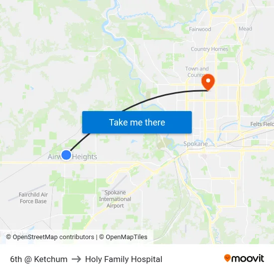6th @ Ketchum to Holy Family Hospital map