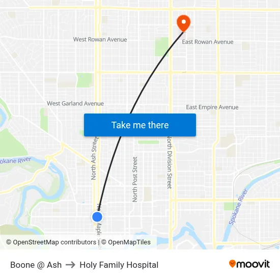 Boone @ Ash to Holy Family Hospital map