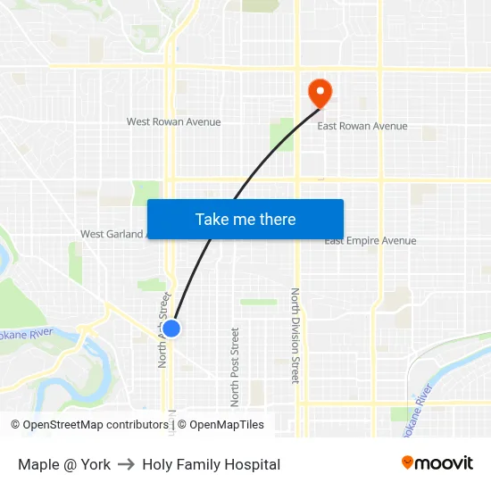 Maple @ York to Holy Family Hospital map