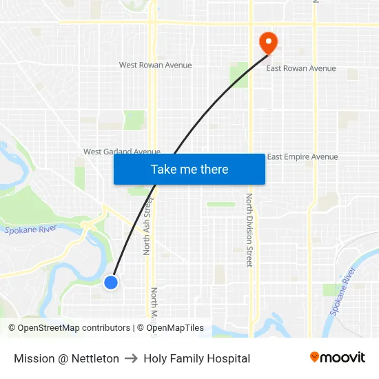 Mission @ Nettleton to Holy Family Hospital map