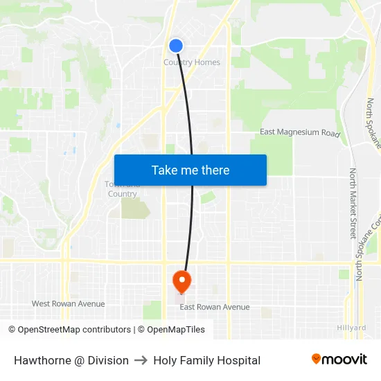 Hawthorne @ Division to Holy Family Hospital map