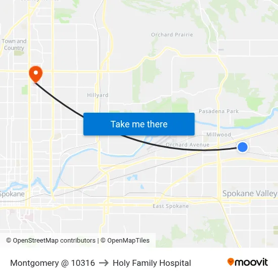 Montgomery @ 10316 to Holy Family Hospital map