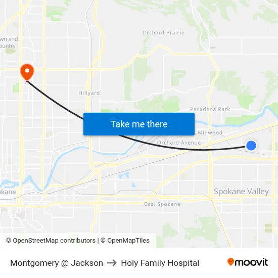 Montgomery @ Jackson to Holy Family Hospital map