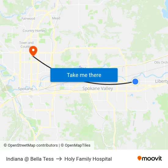 Indiana @ Bella Tess to Holy Family Hospital map