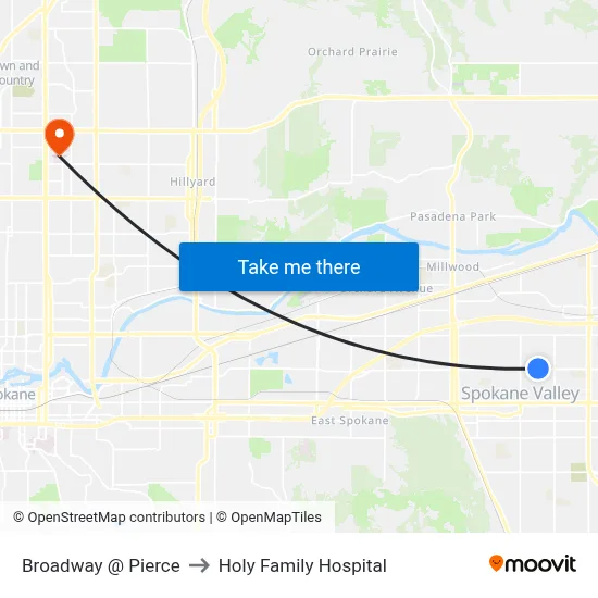Broadway @ Pierce to Holy Family Hospital map