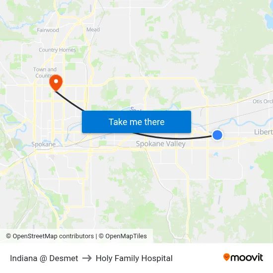Indiana @ Desmet to Holy Family Hospital map