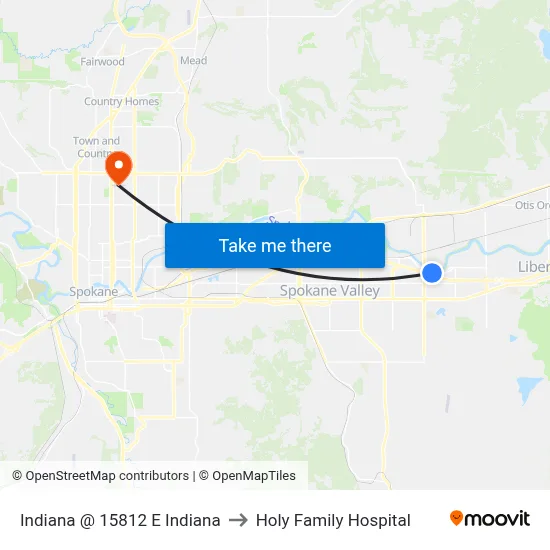 Indiana @ 15812 E Indiana to Holy Family Hospital map