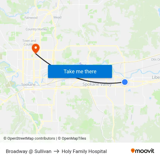 Broadway @ Sullivan to Holy Family Hospital map