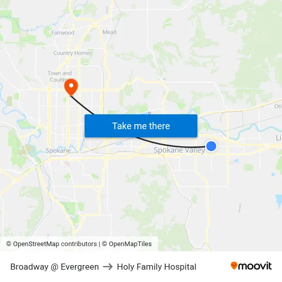 Broadway @ Evergreen to Holy Family Hospital map