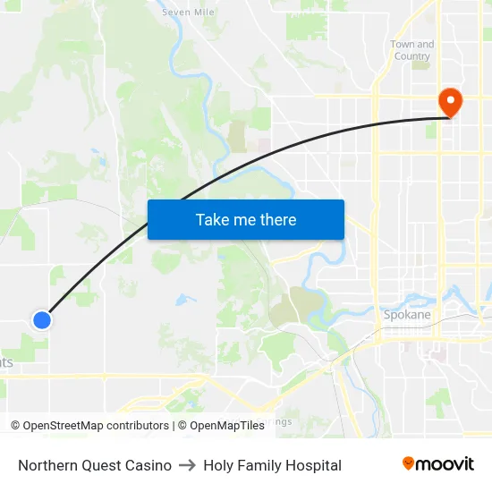 Northern Quest Casino to Holy Family Hospital map